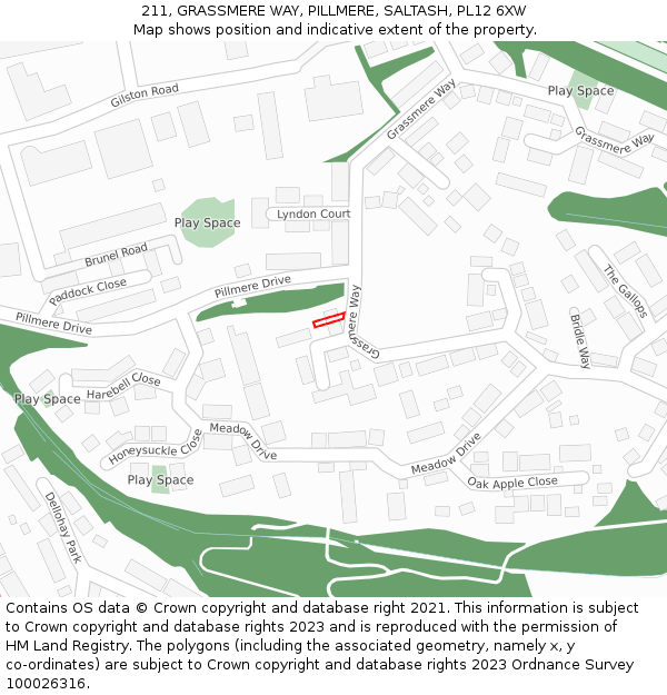 211, GRASSMERE WAY, PILLMERE, SALTASH, PL12 6XW: Location map and indicative extent of plot