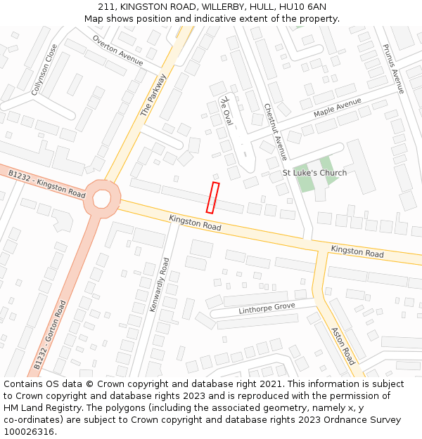211, KINGSTON ROAD, WILLERBY, HULL, HU10 6AN: Location map and indicative extent of plot