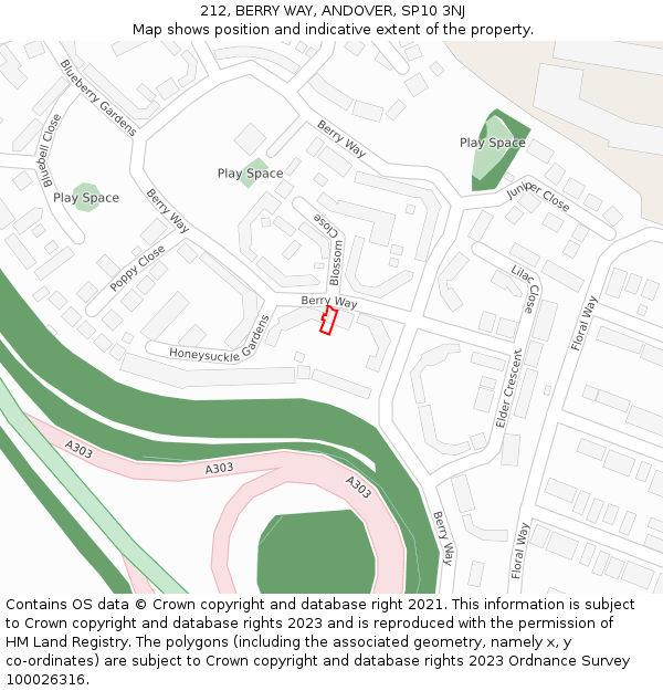212, BERRY WAY, ANDOVER, SP10 3NJ: Location map and indicative extent of plot