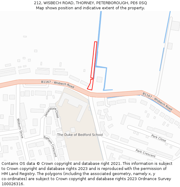 212, WISBECH ROAD, THORNEY, PETERBOROUGH, PE6 0SQ: Location map and indicative extent of plot