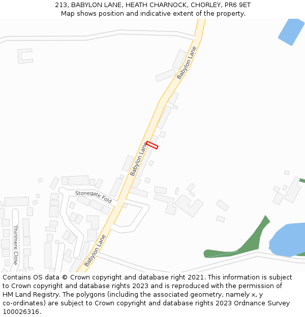 213, BABYLON LANE, HEATH CHARNOCK, CHORLEY, PR6 9ET: Location map and indicative extent of plot