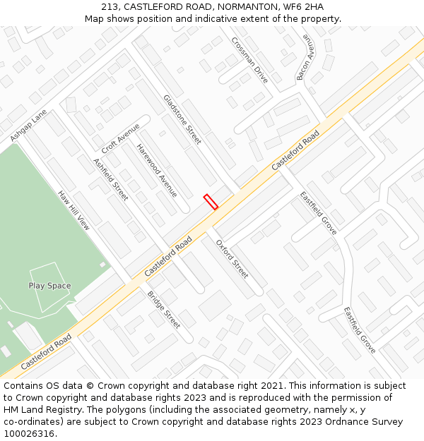213, CASTLEFORD ROAD, NORMANTON, WF6 2HA: Location map and indicative extent of plot