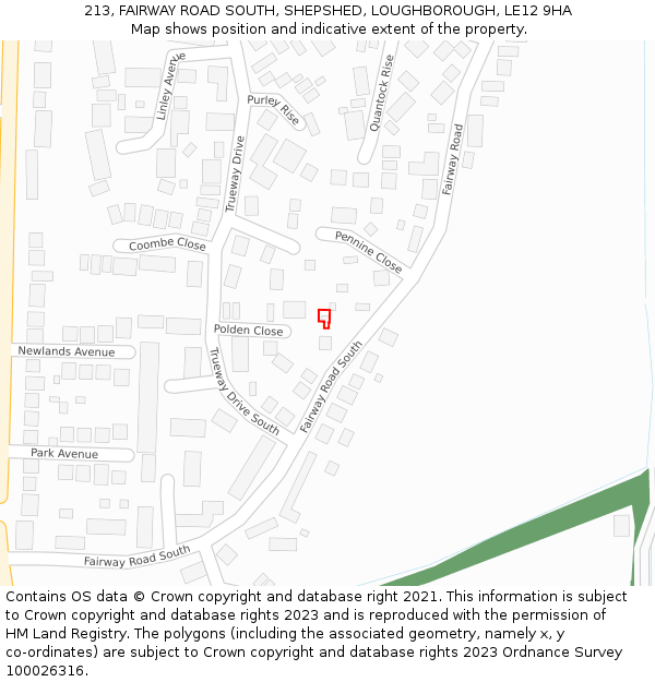 213, FAIRWAY ROAD SOUTH, SHEPSHED, LOUGHBOROUGH, LE12 9HA: Location map and indicative extent of plot