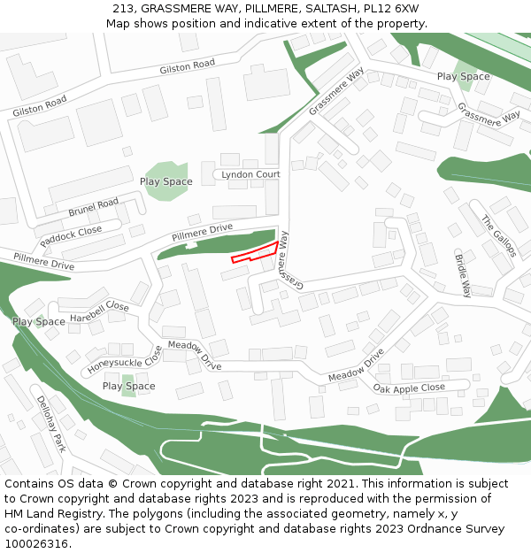 213, GRASSMERE WAY, PILLMERE, SALTASH, PL12 6XW: Location map and indicative extent of plot