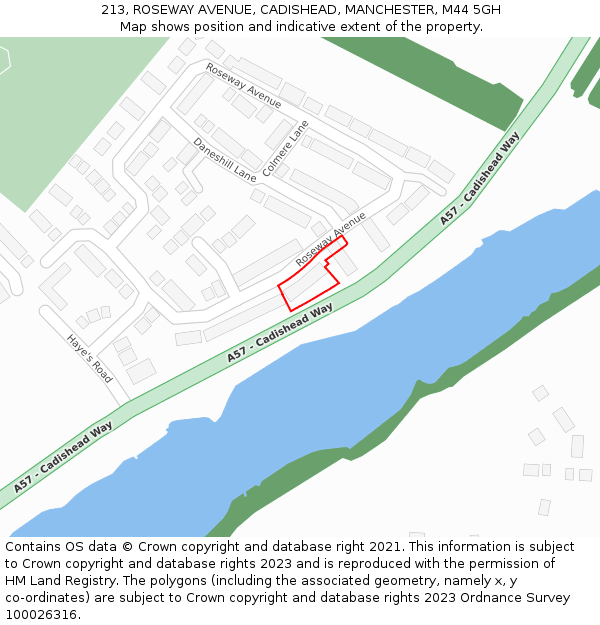 213, ROSEWAY AVENUE, CADISHEAD, MANCHESTER, M44 5GH: Location map and indicative extent of plot