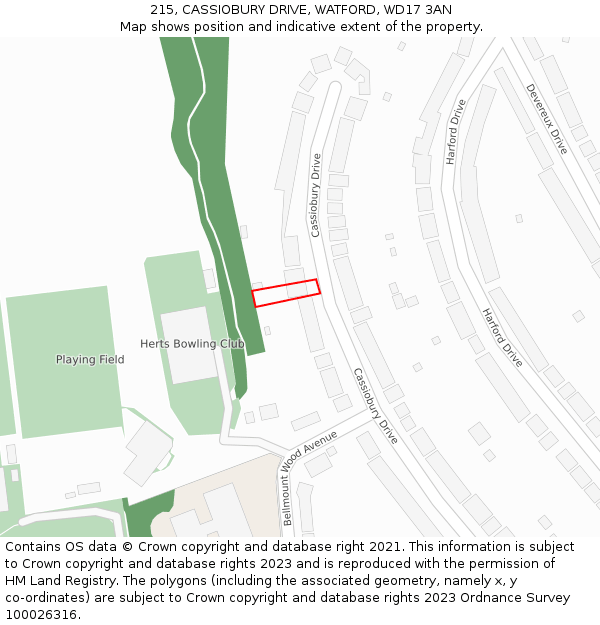 215, CASSIOBURY DRIVE, WATFORD, WD17 3AN: Location map and indicative extent of plot