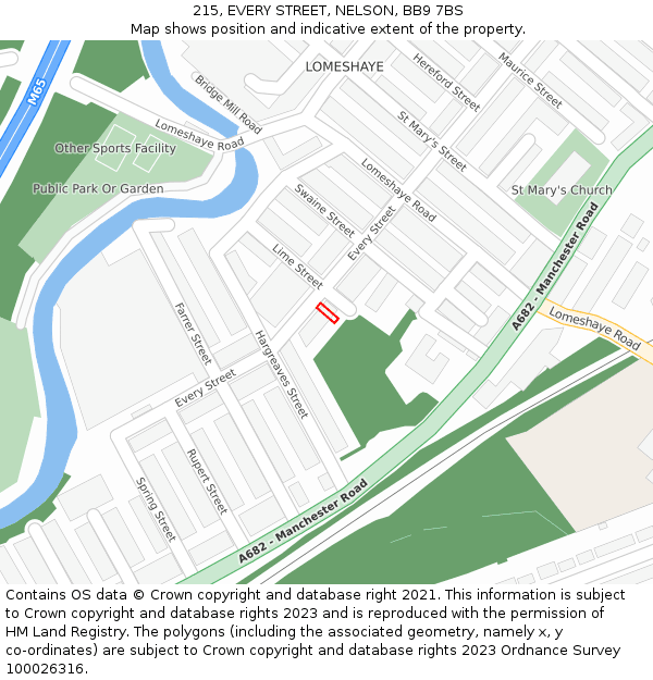 215, EVERY STREET, NELSON, BB9 7BS: Location map and indicative extent of plot