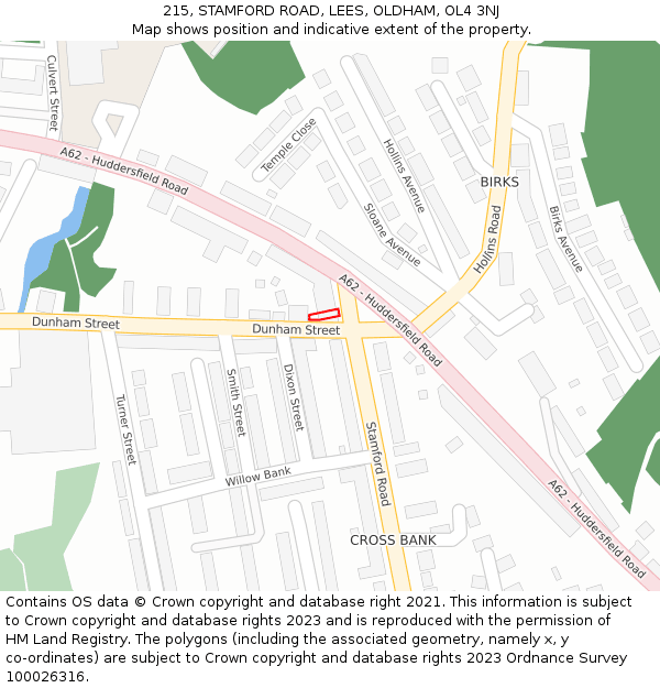215, STAMFORD ROAD, LEES, OLDHAM, OL4 3NJ: Location map and indicative extent of plot