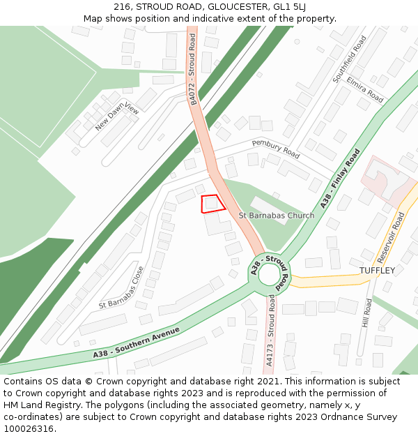 216, STROUD ROAD, GLOUCESTER, GL1 5LJ: Location map and indicative extent of plot