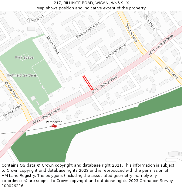 217, BILLINGE ROAD, WIGAN, WN5 9HX: Location map and indicative extent of plot