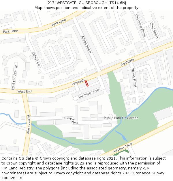217, WESTGATE, GUISBOROUGH, TS14 6NJ: Location map and indicative extent of plot