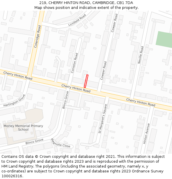 219, CHERRY HINTON ROAD, CAMBRIDGE, CB1 7DA: Location map and indicative extent of plot