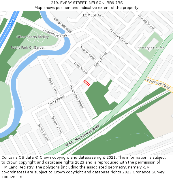 219, EVERY STREET, NELSON, BB9 7BS: Location map and indicative extent of plot