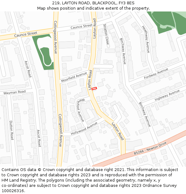 219, LAYTON ROAD, BLACKPOOL, FY3 8ES: Location map and indicative extent of plot