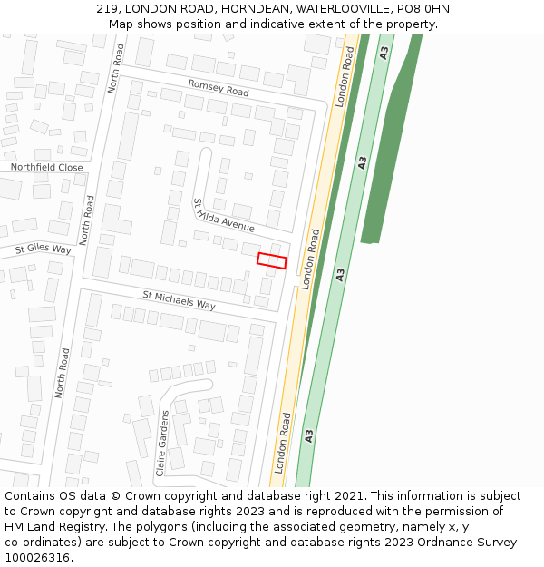 219, LONDON ROAD, HORNDEAN, WATERLOOVILLE, PO8 0HN: Location map and indicative extent of plot