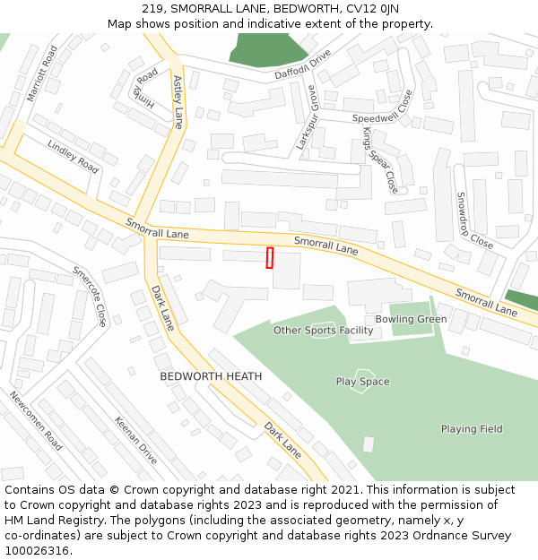 219, SMORRALL LANE, BEDWORTH, CV12 0JN: Location map and indicative extent of plot