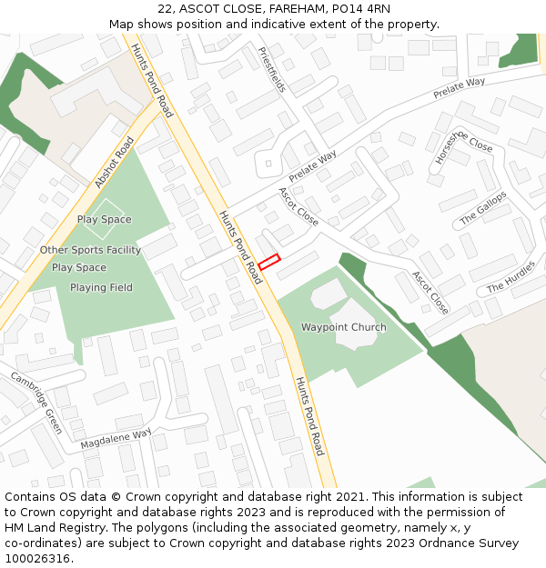 22, ASCOT CLOSE, FAREHAM, PO14 4RN: Location map and indicative extent of plot