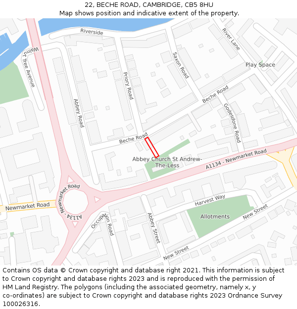 22, BECHE ROAD, CAMBRIDGE, CB5 8HU: Location map and indicative extent of plot