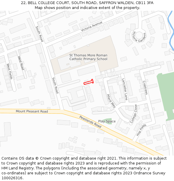 22, BELL COLLEGE COURT, SOUTH ROAD, SAFFRON WALDEN, CB11 3FA: Location map and indicative extent of plot