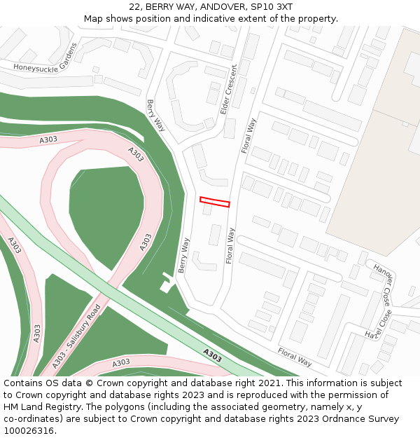 22, BERRY WAY, ANDOVER, SP10 3XT: Location map and indicative extent of plot