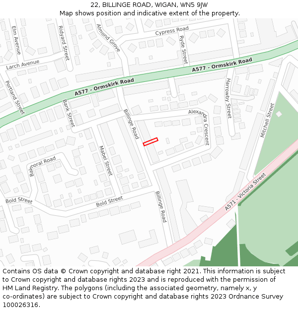22, BILLINGE ROAD, WIGAN, WN5 9JW: Location map and indicative extent of plot