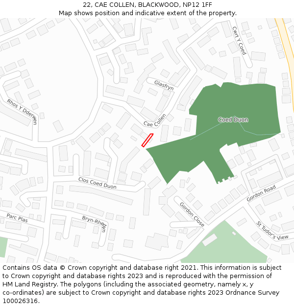 22, CAE COLLEN, BLACKWOOD, NP12 1FF: Location map and indicative extent of plot