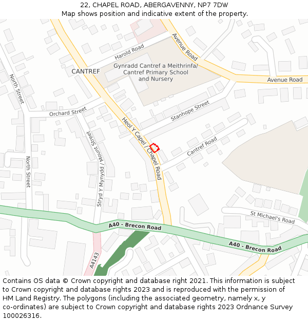 22, CHAPEL ROAD, ABERGAVENNY, NP7 7DW: Location map and indicative extent of plot
