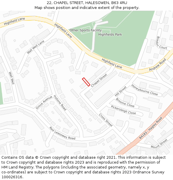 22, CHAPEL STREET, HALESOWEN, B63 4RU: Location map and indicative extent of plot