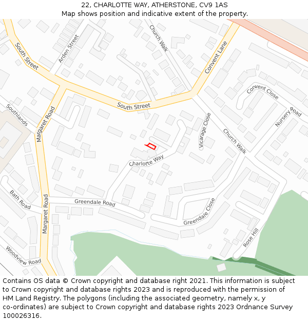 22, CHARLOTTE WAY, ATHERSTONE, CV9 1AS: Location map and indicative extent of plot