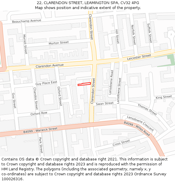 22, CLARENDON STREET, LEAMINGTON SPA, CV32 4PG: Location map and indicative extent of plot