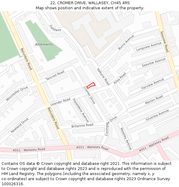 22, CROMER DRIVE, WALLASEY, CH45 4RS: Location map and indicative extent of plot