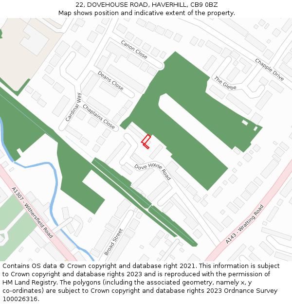 22, DOVEHOUSE ROAD, HAVERHILL, CB9 0BZ: Location map and indicative extent of plot