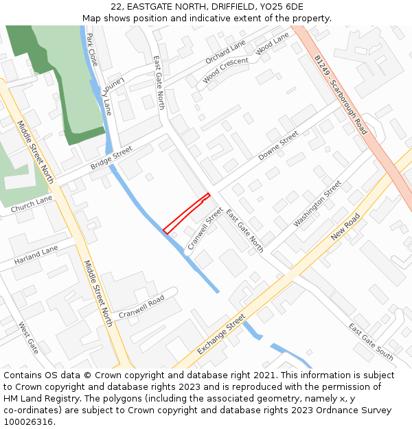 22, EASTGATE NORTH, DRIFFIELD, YO25 6DE: Location map and indicative extent of plot