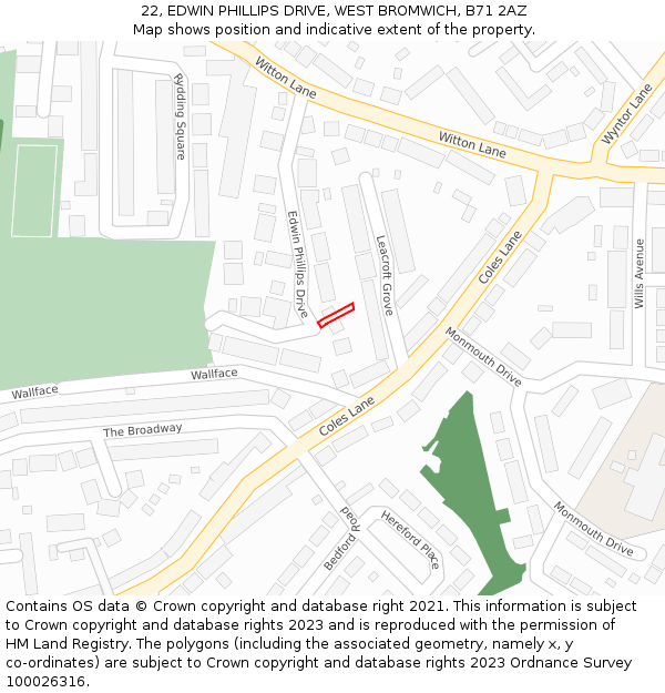 22, EDWIN PHILLIPS DRIVE, WEST BROMWICH, B71 2AZ: Location map and indicative extent of plot
