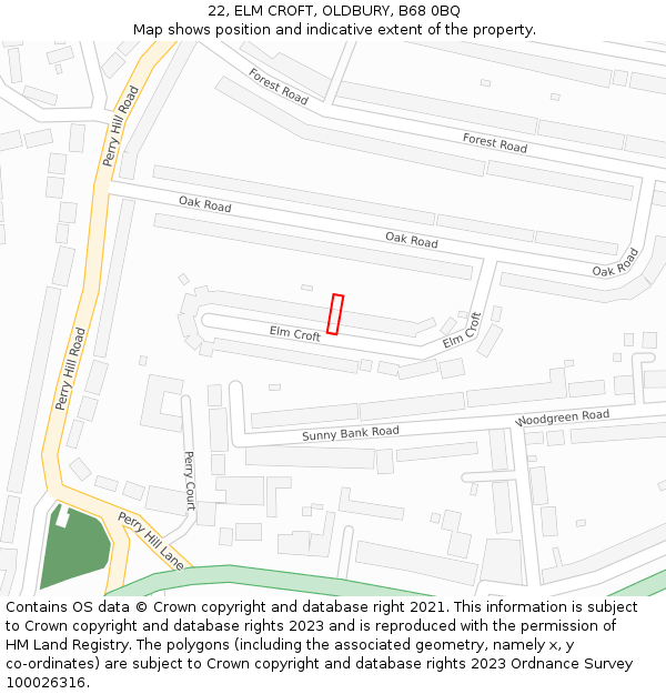 22, ELM CROFT, OLDBURY, B68 0BQ: Location map and indicative extent of plot