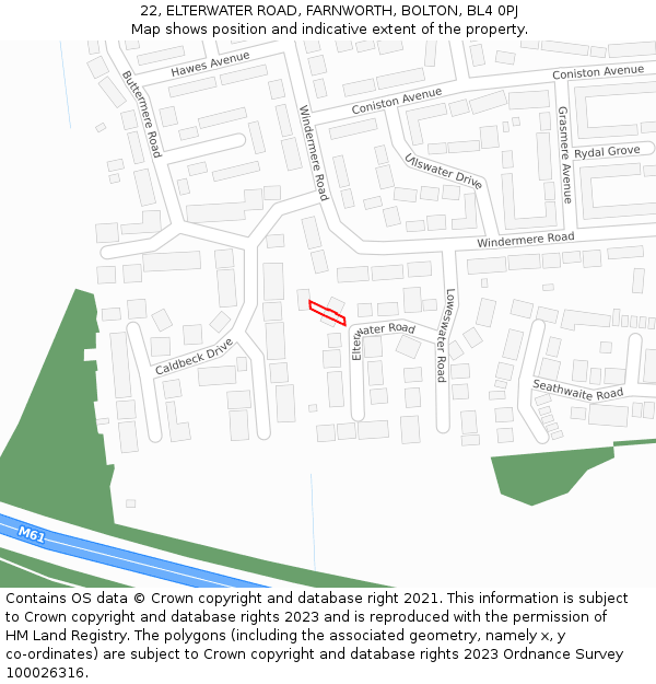 22, ELTERWATER ROAD, FARNWORTH, BOLTON, BL4 0PJ: Location map and indicative extent of plot