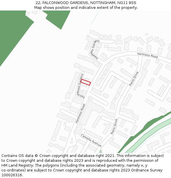 22, FALCONWOOD GARDENS, NOTTINGHAM, NG11 8SS: Location map and indicative extent of plot