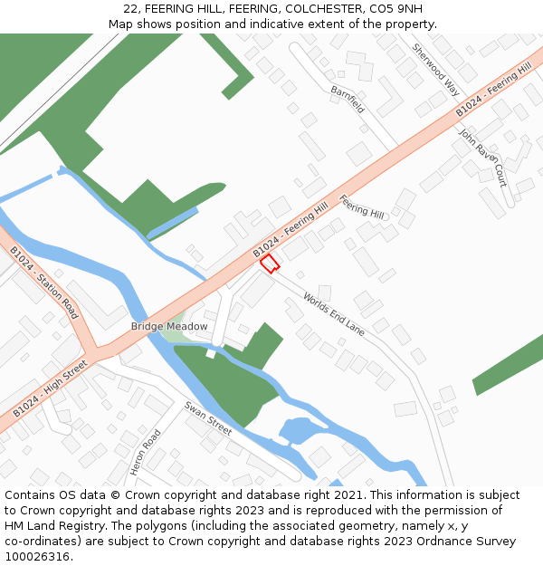 22, FEERING HILL, FEERING, COLCHESTER, CO5 9NH: Location map and indicative extent of plot