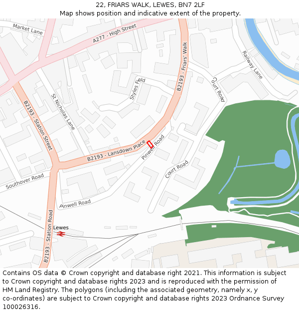 22, FRIARS WALK, LEWES, BN7 2LF: Location map and indicative extent of plot