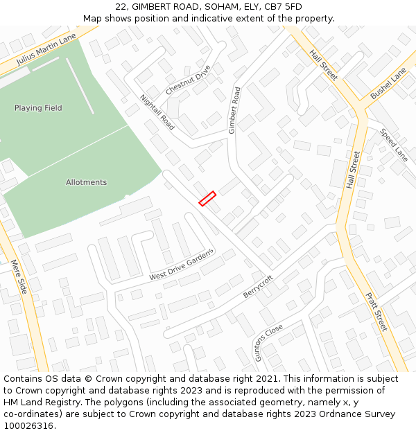22, GIMBERT ROAD, SOHAM, ELY, CB7 5FD: Location map and indicative extent of plot