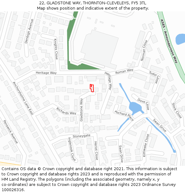 22, GLADSTONE WAY, THORNTON-CLEVELEYS, FY5 3TL: Location map and indicative extent of plot