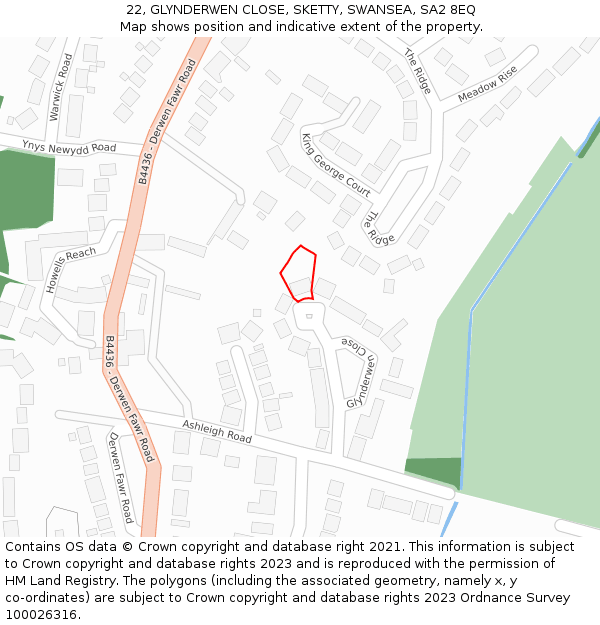 22, GLYNDERWEN CLOSE, SKETTY, SWANSEA, SA2 8EQ: Location map and indicative extent of plot