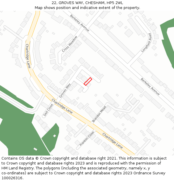 22, GROVES WAY, CHESHAM, HP5 2WL: Location map and indicative extent of plot