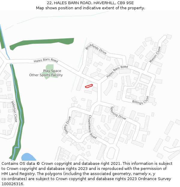 22, HALES BARN ROAD, HAVERHILL, CB9 9SE: Location map and indicative extent of plot