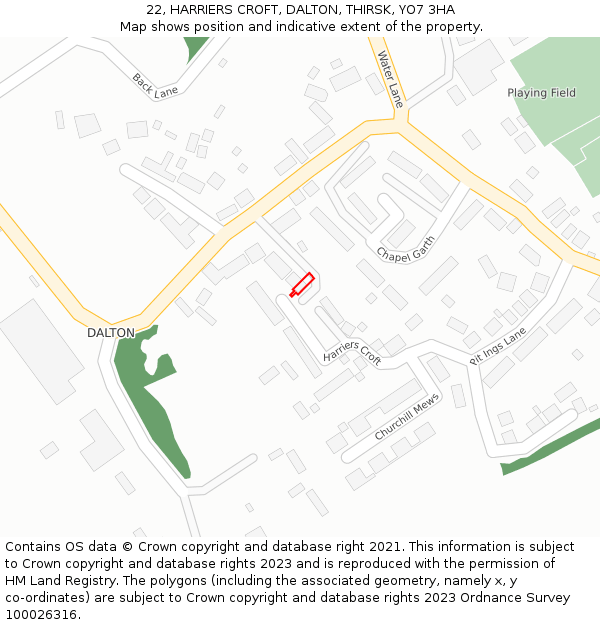 22, HARRIERS CROFT, DALTON, THIRSK, YO7 3HA: Location map and indicative extent of plot