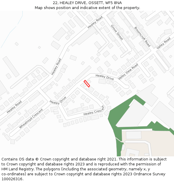 22, HEALEY DRIVE, OSSETT, WF5 8NA: Location map and indicative extent of plot