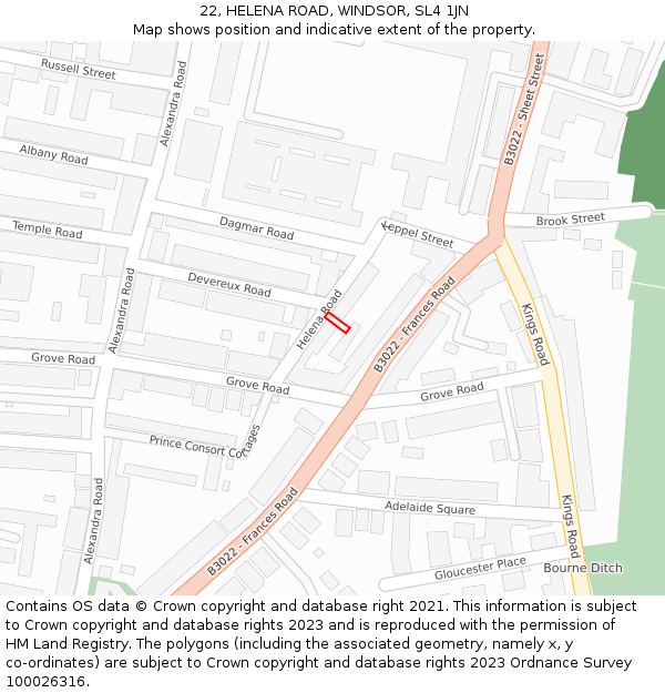 22, HELENA ROAD, WINDSOR, SL4 1JN: Location map and indicative extent of plot