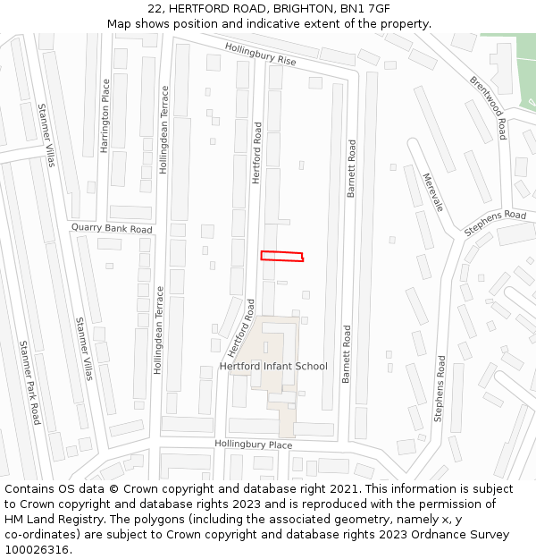 22, HERTFORD ROAD, BRIGHTON, BN1 7GF: Location map and indicative extent of plot