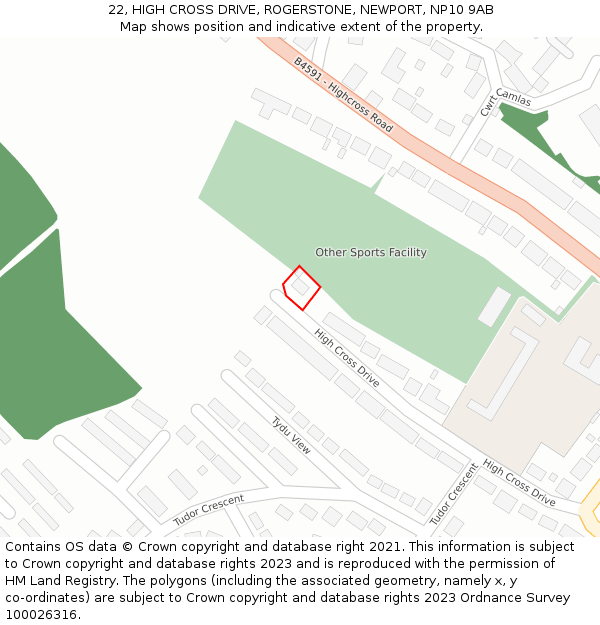 22, HIGH CROSS DRIVE, ROGERSTONE, NEWPORT, NP10 9AB: Location map and indicative extent of plot
