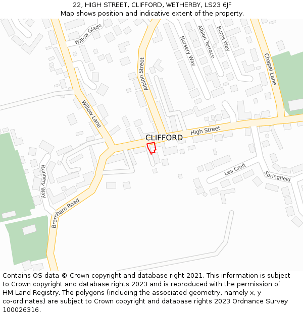22, HIGH STREET, CLIFFORD, WETHERBY, LS23 6JF: Location map and indicative extent of plot